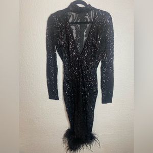 Akira Sequence Black Feather Dress